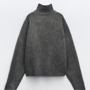 Zara Soft Knit Turtleneck Sweater - charcoal grey - S